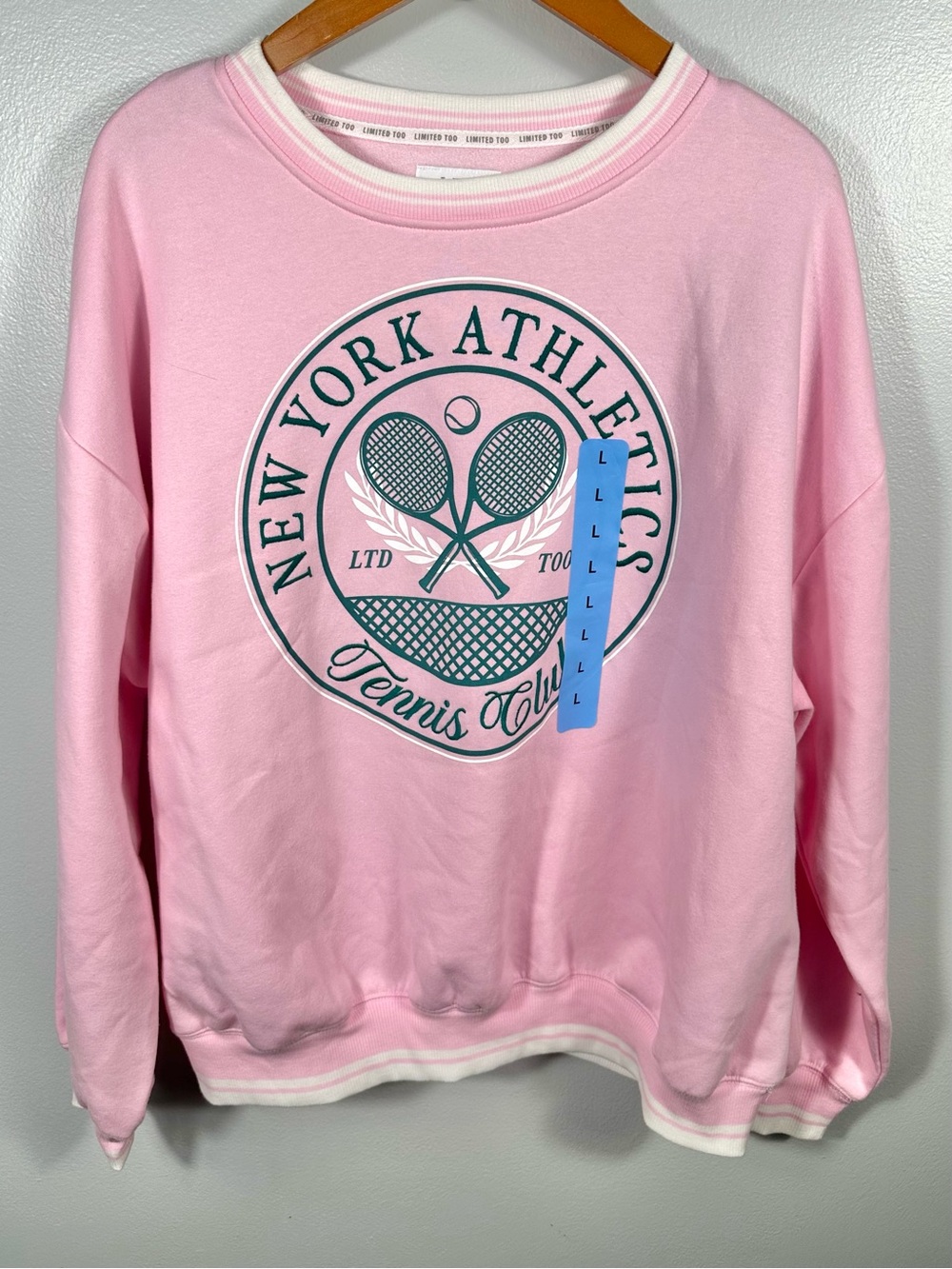 Limited Too Pink New York Athletics Tennis Club Crew Sweatshirt NWT Size Large